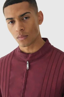 Store boohooMAN Man Washed PU Tonal Biker Jacket In burgundy