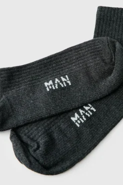 Store boohooMAN Man Woven Tab Socks charcoal