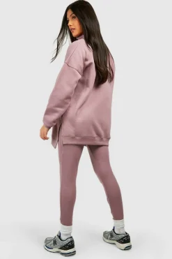 Cheap boohoo Maternity Half Zip Oversized Sweat And Rib Legging Set mauve
