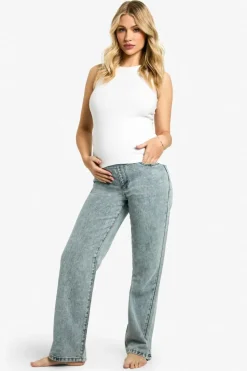 Hot boohoo Maternity Over The Bump Straight Leg Jeans light blue