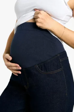 Shop boohoo Maternity Over The Bump Wide Leg Jeans indigo