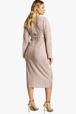 Outlet boohoo Maternity Plisse Belted Midi Dress champagne