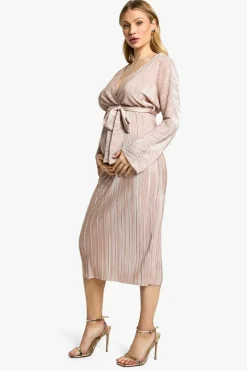 Outlet boohoo Maternity Plisse Belted Midi Dress champagne