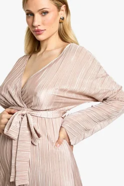 Outlet boohoo Maternity Plisse Belted Midi Dress champagne
