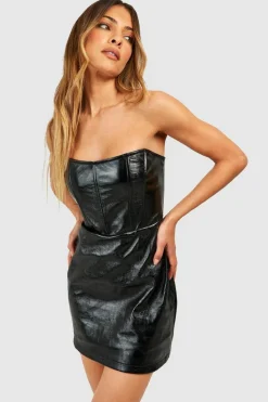 Store boohoo Metallic Corset Mini Dress black