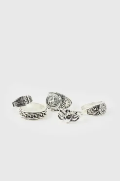 Best boohooMAN Metal Ring 5 Pack silver