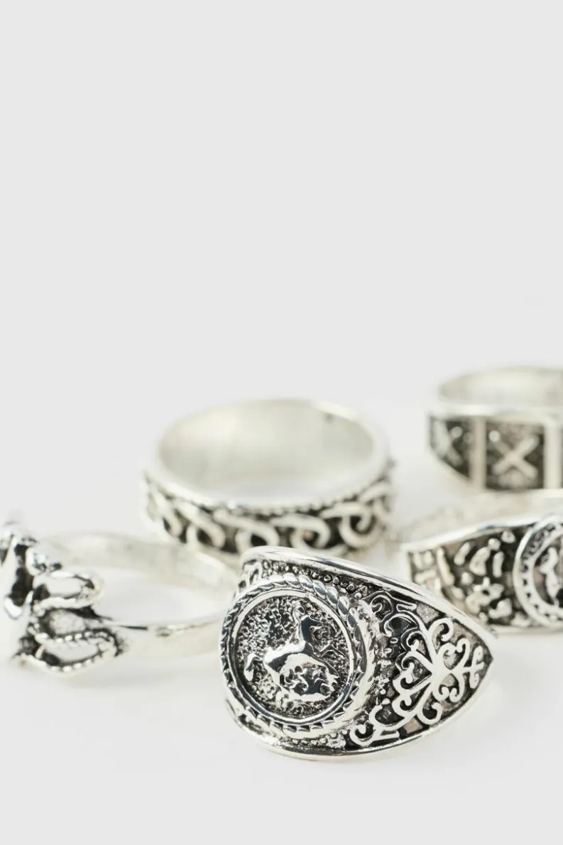 Best boohooMAN Metal Ring 5 Pack silver
