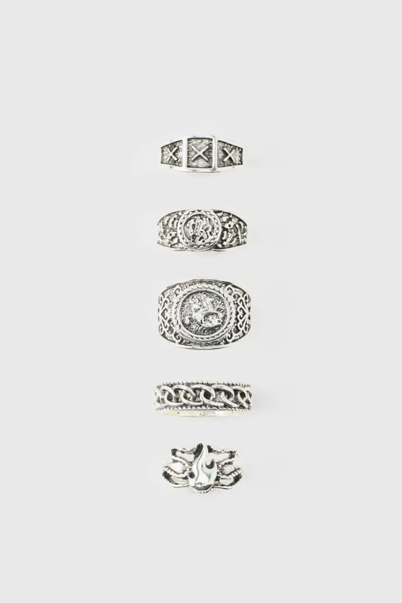 Best boohooMAN Metal Ring 5 Pack silver