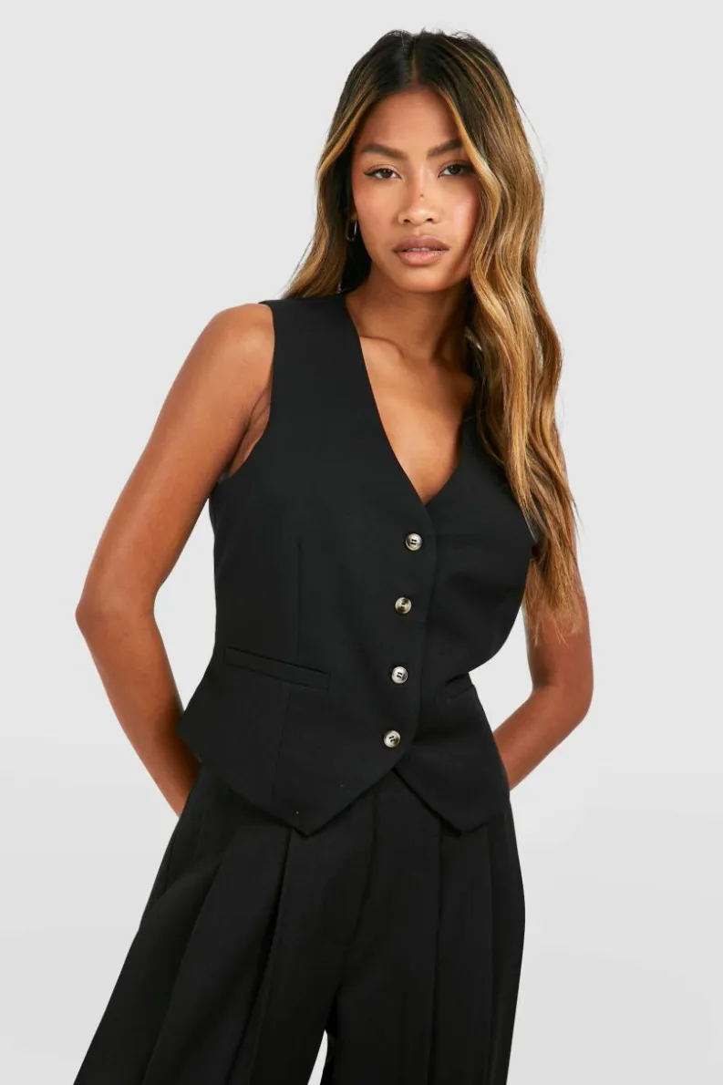 Outlet boohoo Mock Horn Fitted Waistcoat black