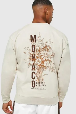 Hot boohooMAN Monaco Back Print Sweatshirt sand