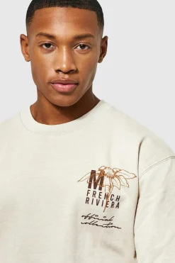 Hot boohooMAN Monaco Back Print Sweatshirt sand