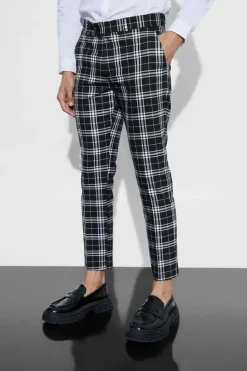 Flash Sale boohooMAN Mono Tartan Cropped Smart Trouser black
