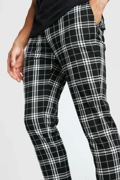 Flash Sale boohooMAN Mono Tartan Cropped Smart Trouser black