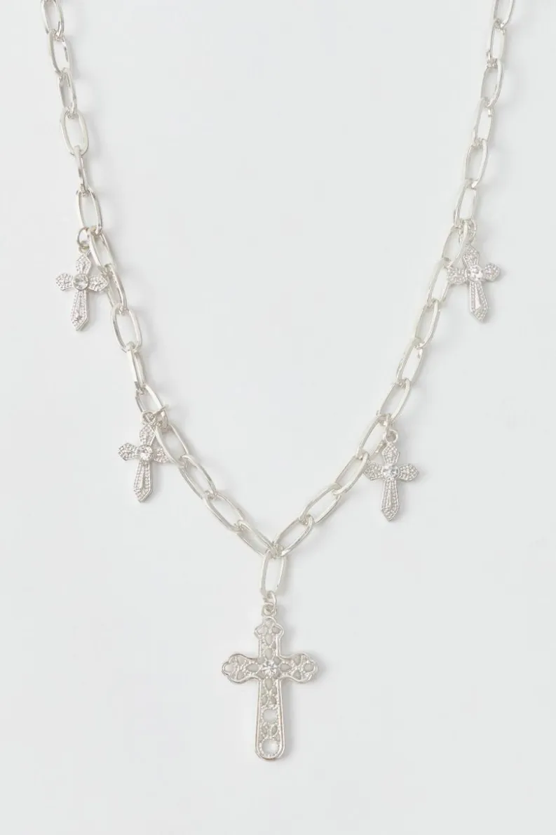 Best Sale boohooMAN Multi Cross Necklace silver