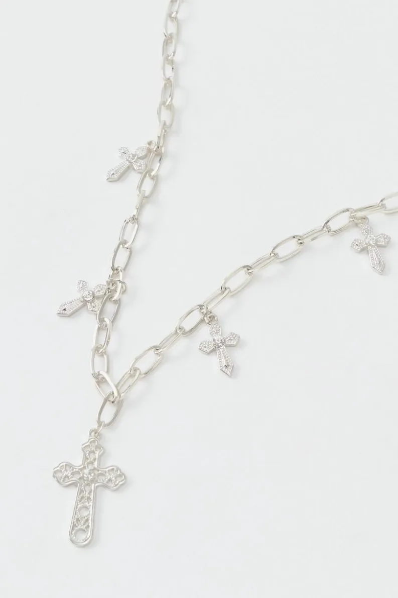 Best Sale boohooMAN Multi Cross Necklace silver