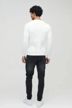 Online boohooMAN Muscle Fit Ribbed Long Sleeve Jumper ecru