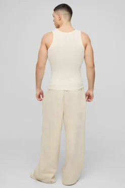 Clearance boohooMAN Muscle Fit Ribbed Vest ecru