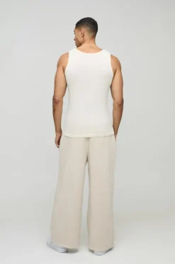 Cheap boohooMAN Muscle Fit Ribbed Vest ecru
