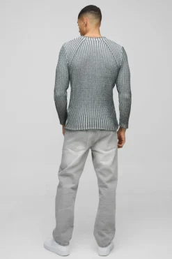 Cheap boohooMAN Muscle Fit Two Tone Raglan Ribbed Knit Jumper charcoal