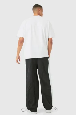 Cheap boohooMAN OFCL Side Panel Parachute Pants black