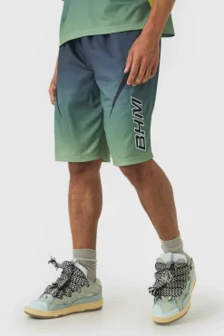 Outlet boohooMAN Ombre Applique Moto Mesh Long Length Basketball Shorts brown