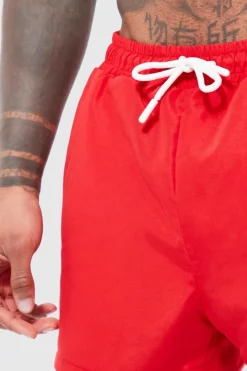 Online boohooMAN Original Man Short Length Swim Shorts red