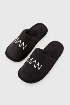 Shop boohooMAN Original Man Velour Slipper black