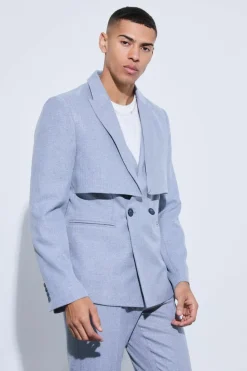 Fashion boohooMAN Overlay Detail Slim Fit Blazer grey