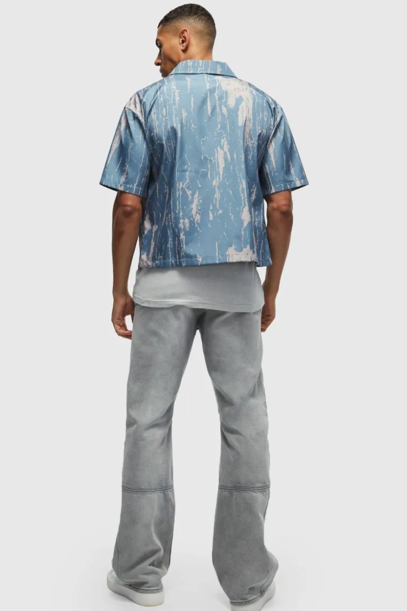 New boohooMAN Oversized Abstract Boxy Shirt light blue