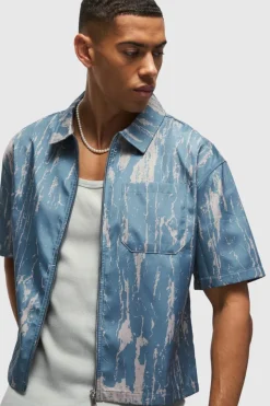 New boohooMAN Oversized Abstract Boxy Shirt light blue