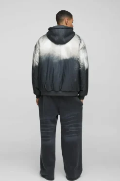 Discount boohooMAN Oversized Abstract Print Hooded Bomber Jacket In charcoal