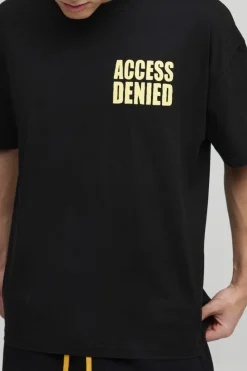 Best boohooMAN Oversized Access Denied Slogan Graphic T-Shirt black