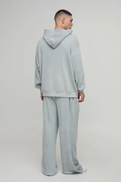 Flash Sale boohooMAN Oversized Acid Wash Heavy Waffle Hoodie with Woven Tab grey