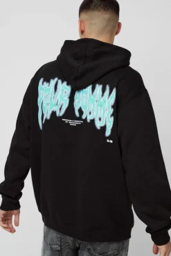 Discount boohooMAN Oversized Angel Graphic Hoodie black