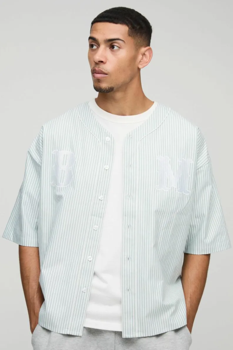 Cheap boohooMAN Oversized Applique Baseball Shirt khaki