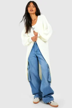 Flash Sale boohoo Oversized Balloon Sleeve Cardigan cream