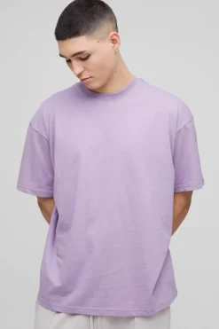 Shop boohooMAN Oversized Basic Crew Neck T-shirt purple
