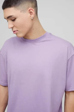 Shop boohooMAN Oversized Basic Crew Neck T-shirt purple