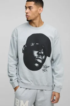 Cheap boohooMAN Oversized Biggie Face License Print Sweatshirt grey
