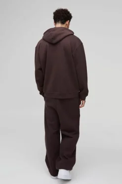 Clearance boohooMAN Oversized BM 3D Embroidered Zip Through Hoodie chocolate