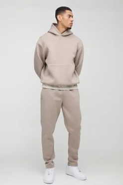 Cheap boohooMAN Oversized Bonded Scuba Hooded Tracksuit taupe