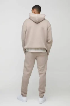 Cheap boohooMAN Oversized Bonded Scuba Hooded Tracksuit taupe