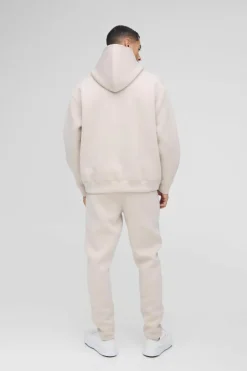 Store boohooMAN Oversized Bonded Scuba Hooded Tracksuit stone