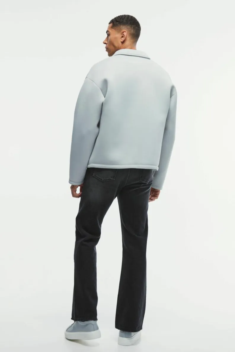 Clearance boohooMAN Oversized Bonded Scuba Zip Through Overshirt light grey