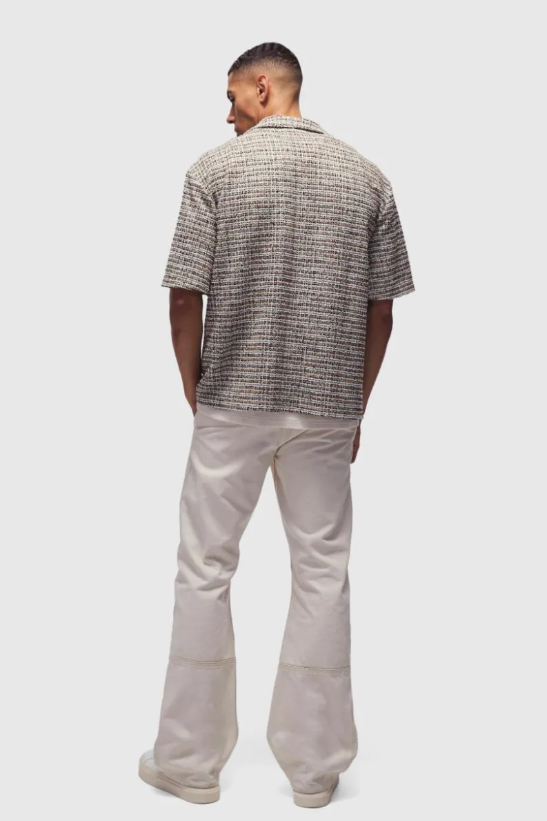 Hot boohooMAN Oversized Boucle Dropped Revere Shirt stone