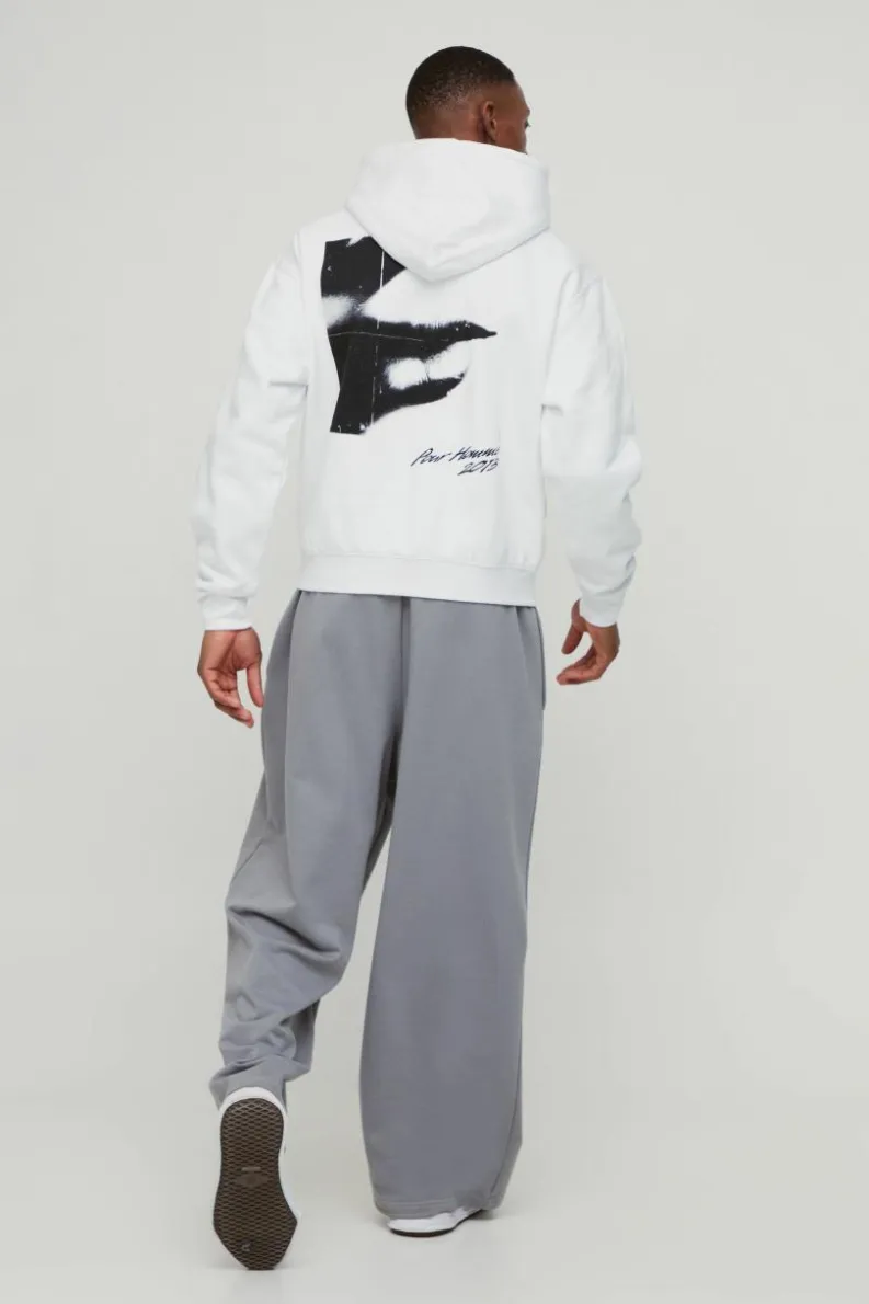 Sale boohooMAN Oversized Boxy Abstract Box Graphic Hoodie white