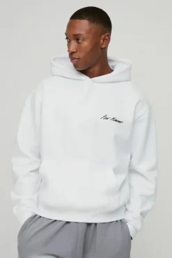 Sale boohooMAN Oversized Boxy Abstract Box Graphic Hoodie white