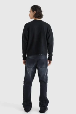 Hot boohooMAN Oversized Boxy Badge Detail Brushed Jumper black