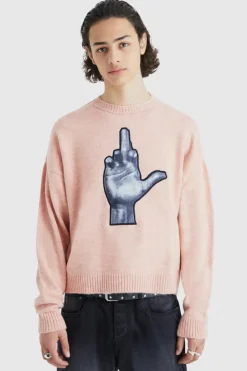 Cheap boohooMAN Oversized Boxy Badge Detail Brushed Jumper pink