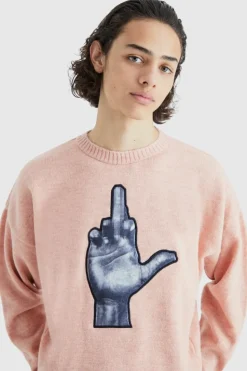 Cheap boohooMAN Oversized Boxy Badge Detail Brushed Jumper pink
